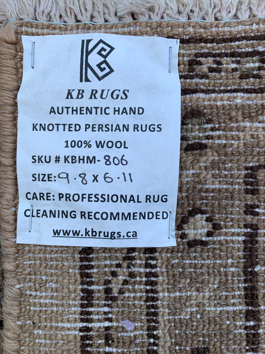 Handgemaakt Perzisch wollen vloerkleed 7x10 - Beige, taupe & ivoorkleurig vintage medaillon vloerkleed in Perzische stijl - Exacte afmeting 9'8" x 6'11" - KBHM-806