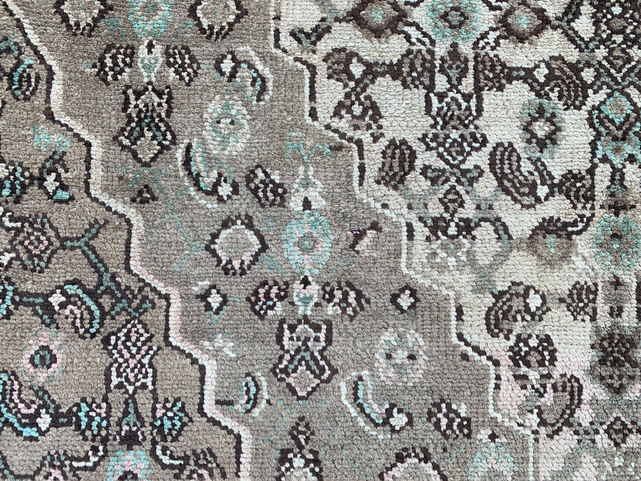 Handgemaakt Perzisch wollen vloerkleed 7x10 - Beige, taupe & ivoorkleurig vintage medaillon vloerkleed in Perzische stijl - Exacte afmeting 9'8" x 6'11" - KBHM-806