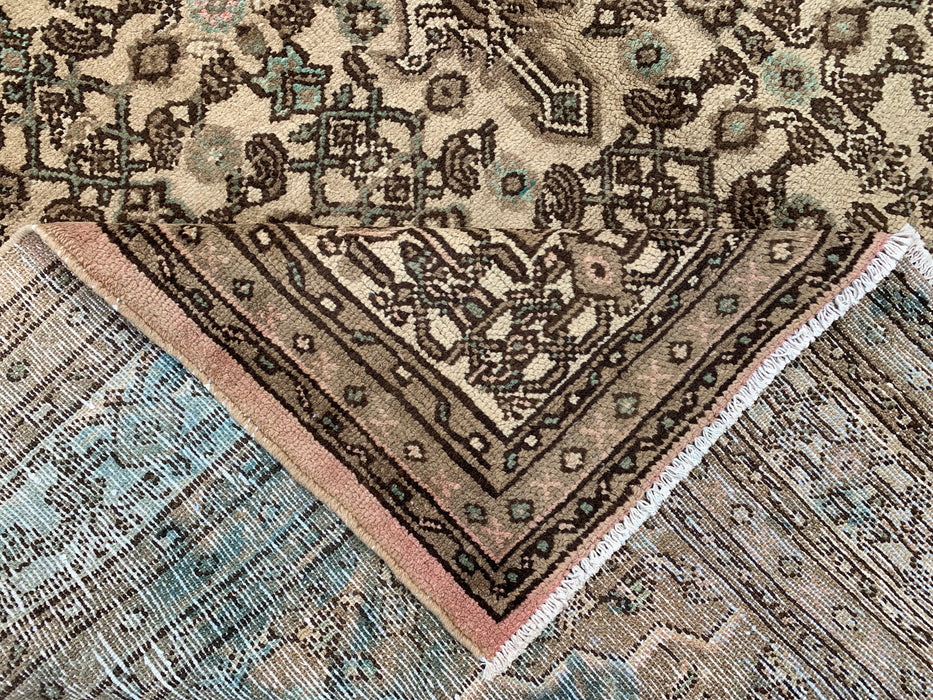 Handgemaakt Perzisch wollen vloerkleed 7x10 - Beige, taupe & ivoorkleurig vintage medaillon vloerkleed in Perzische stijl - Exacte afmeting 9'8" x 6'11" - KBHM-806