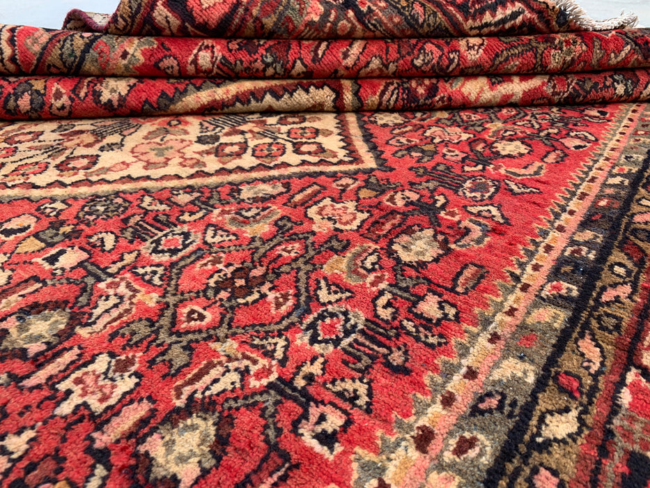 267 cm x 155 cm handgeknoopt Perzisch wollen tapijt – Rood, ivoor & marineblauw geometrisch medaillonontwerp – KBHM-807