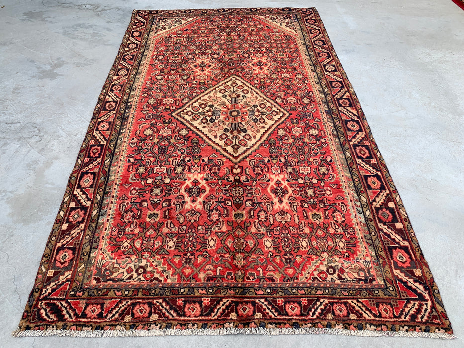 267 cm x 155 cm handgeknoopt Perzisch wollen tapijt – Rood, ivoor & marineblauw geometrisch medaillonontwerp – KBHM-807