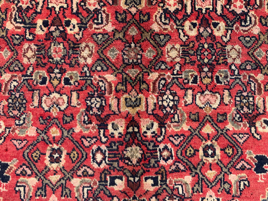 267 cm x 155 cm handgeknoopt Perzisch wollen tapijt – Rood, ivoor & marineblauw geometrisch medaillonontwerp – KBHM-807