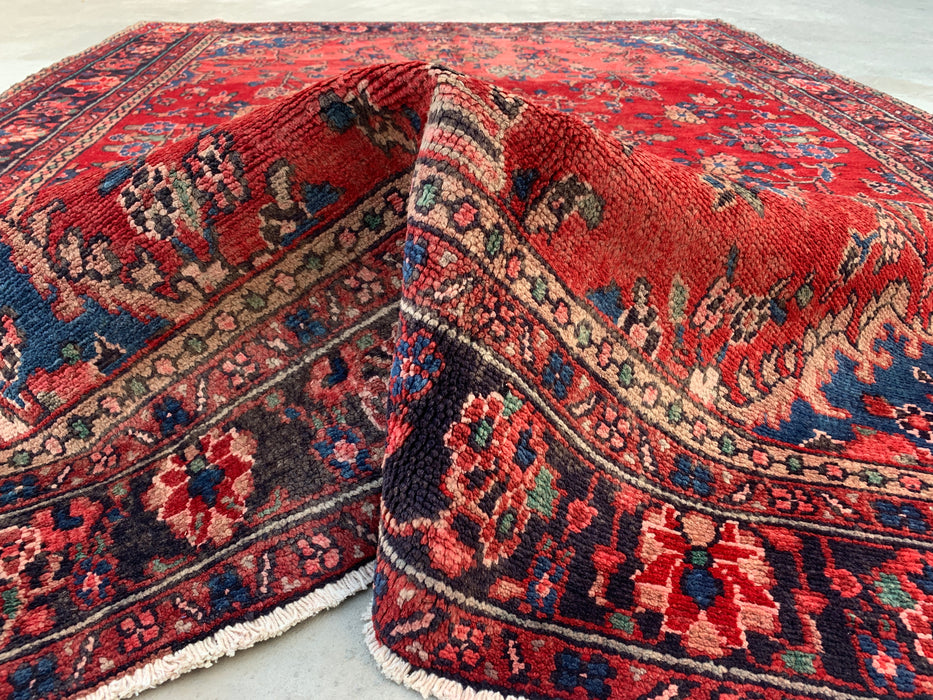 289,5 x 218,5 cm handgeknoopt Perzisch wollen tapijt – Rood, marineblauw & ivoorkleurig bloemenmedaillonontwerp – KBHM-808