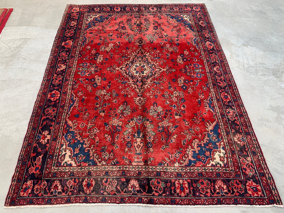 289,5 x 218,5 cm handgeknoopt Perzisch wollen tapijt – Rood, marineblauw & ivoorkleurig bloemenmedaillonontwerp – KBHM-808