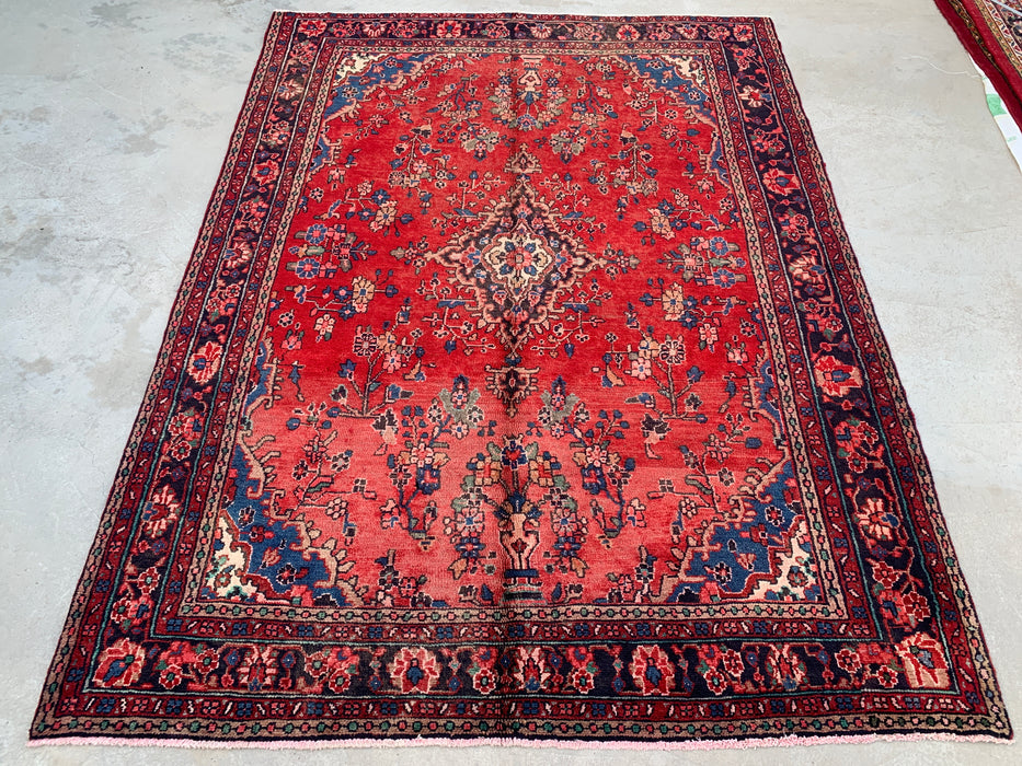 289,5 x 218,5 cm handgeknoopt Perzisch wollen tapijt – Rood, marineblauw & ivoorkleurig bloemenmedaillonontwerp – KBHM-808