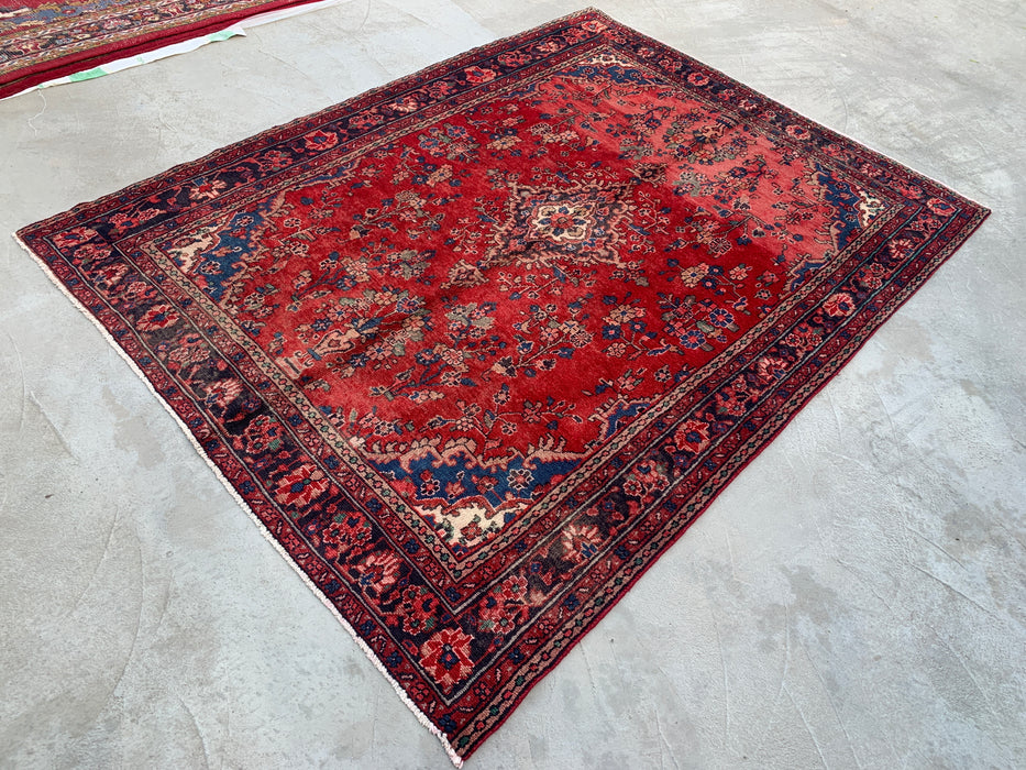 289,5 x 218,5 cm handgeknoopt Perzisch wollen tapijt – Rood, marineblauw & ivoorkleurig bloemenmedaillonontwerp – KBHM-808