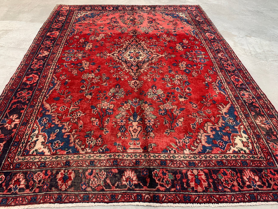 289,5 x 218,5 cm handgeknoopt Perzisch wollen tapijt – Rood, marineblauw & ivoorkleurig bloemenmedaillonontwerp – KBHM-808