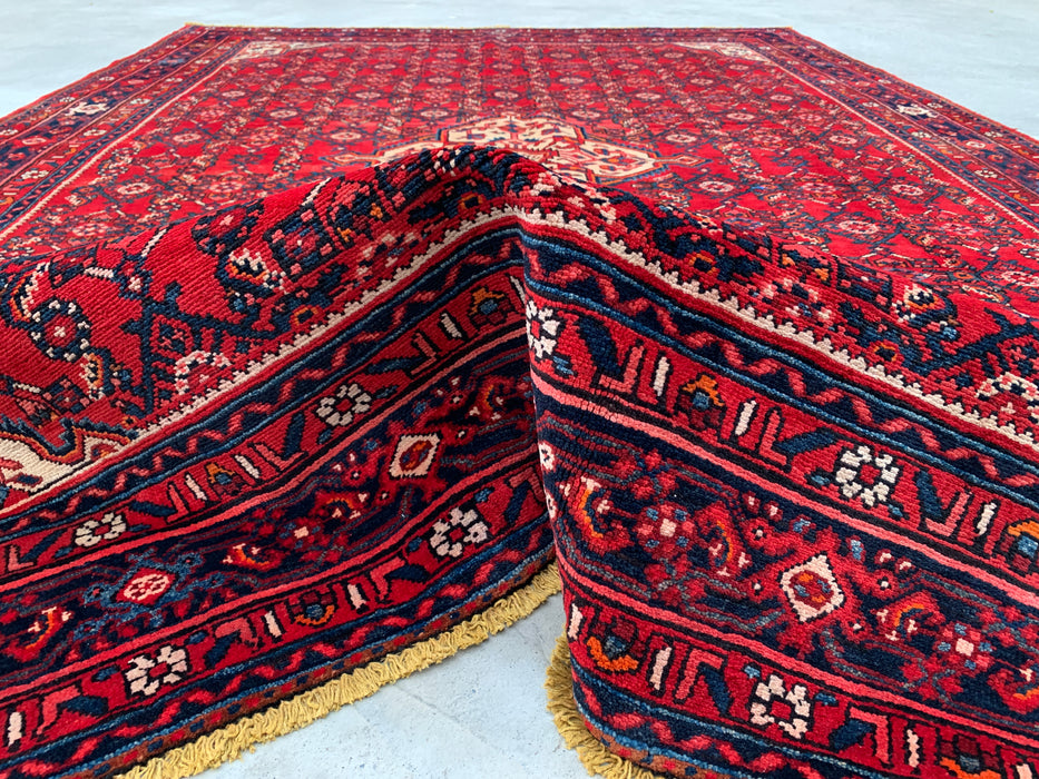 10'10" x 7'8" Hand-Knotted Persian Wool Rug – Red, Ivory & Navy Geometric Medallion Design – KBHM-810