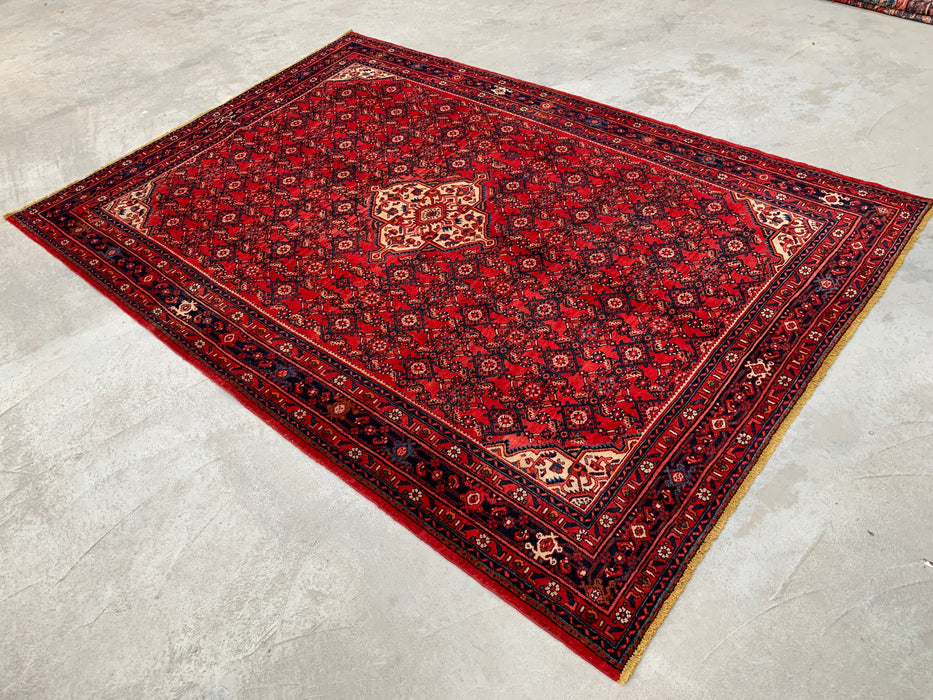 10'10" x 7'8" Hand-Knotted Persian Wool Rug – Red, Ivory & Navy Geometric Medallion Design – KBHM-810