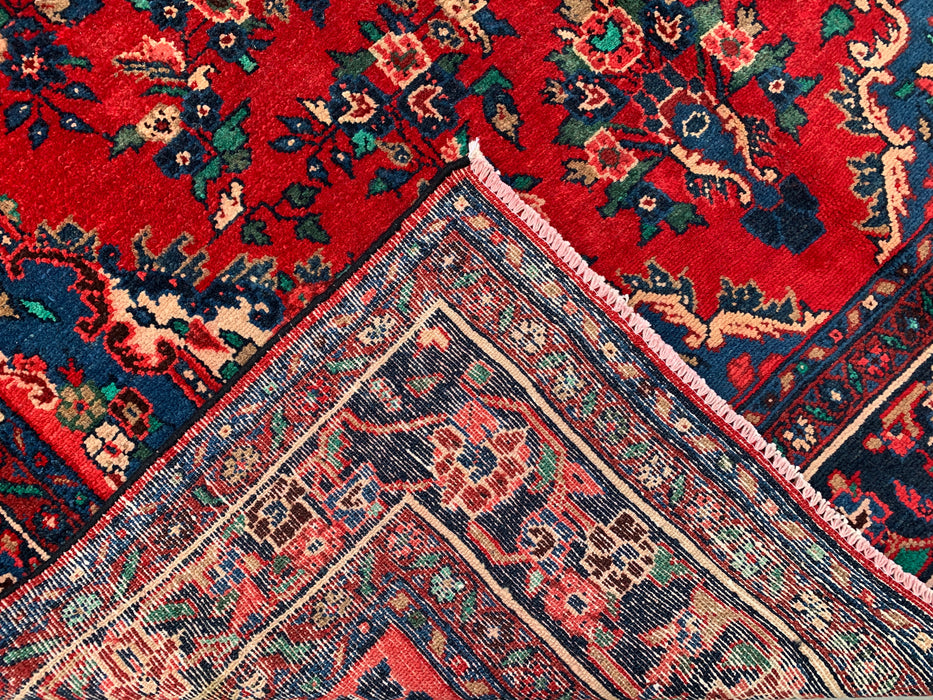 289,6 cm x 215,9 cm handgeknoopt Perzisch wollen tapijt – Rood, marineblauw & ivoorkleurig bloemenmedaillonontwerp – KBHM-811