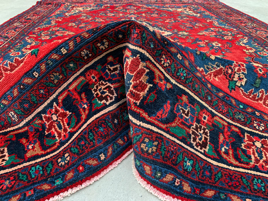 289,6 cm x 215,9 cm handgeknoopt Perzisch wollen tapijt – Rood, marineblauw & ivoorkleurig bloemenmedaillonontwerp – KBHM-811