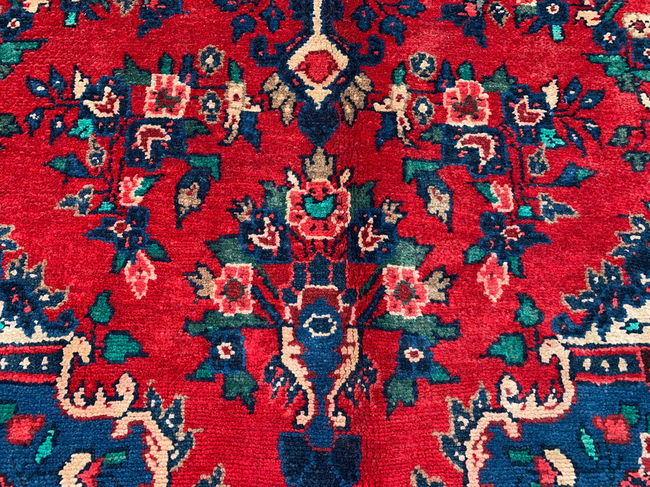 289,6 cm x 215,9 cm handgeknoopt Perzisch wollen tapijt – Rood, marineblauw & ivoorkleurig bloemenmedaillonontwerp – KBHM-811