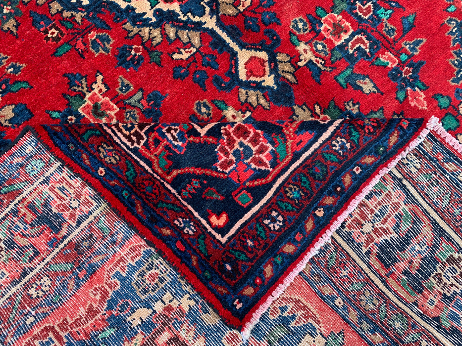 289,6 cm x 215,9 cm handgeknoopt Perzisch wollen tapijt – Rood, marineblauw & ivoorkleurig bloemenmedaillonontwerp – KBHM-811