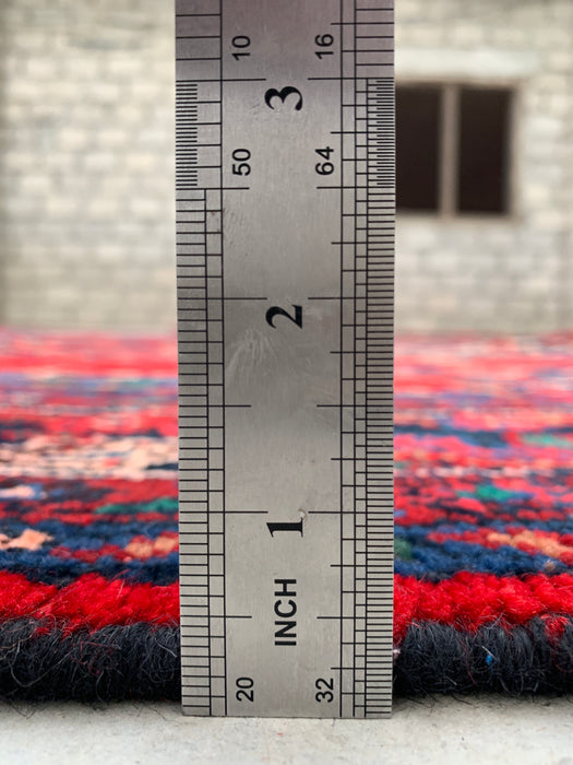 289,6 cm x 215,9 cm handgeknoopt Perzisch wollen tapijt – Rood, marineblauw & ivoorkleurig bloemenmedaillonontwerp – KBHM-811