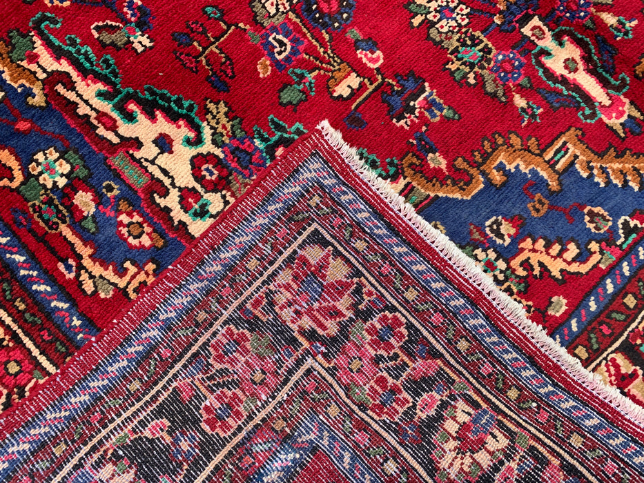 Handgemaakt Perzisch wollen vloerkleed 213x305 cm - Rood, blauw & ivoorkleurig Perzisch stijl kleed met bloemenmedaillon - Exacte afmeting 299 cm x 203 cm - KBHM-812