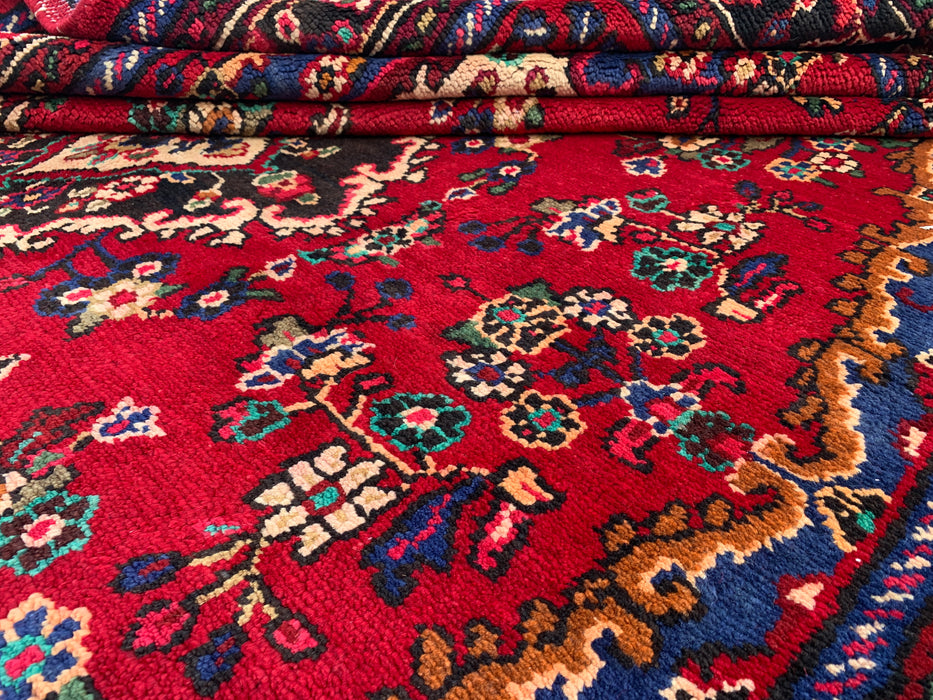 Handgemaakt Perzisch wollen vloerkleed 213x305 cm - Rood, blauw & ivoorkleurig Perzisch stijl kleed met bloemenmedaillon - Exacte afmeting 299 cm x 203 cm - KBHM-812
