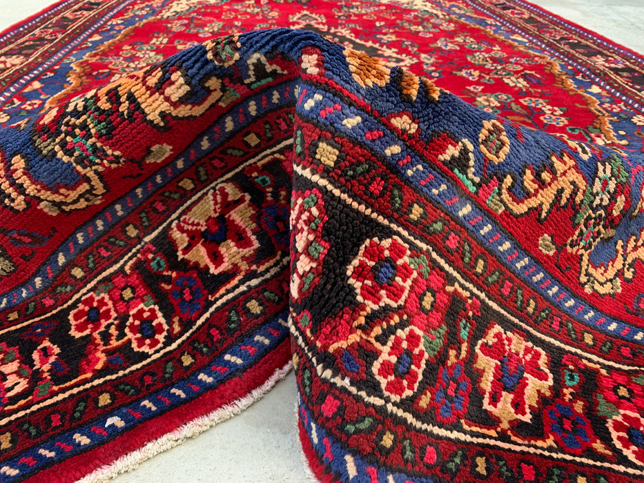 Handgemaakt Perzisch wollen vloerkleed 213x305 cm - Rood, blauw & ivoorkleurig Perzisch stijl kleed met bloemenmedaillon - Exacte afmeting 299 cm x 203 cm - KBHM-812