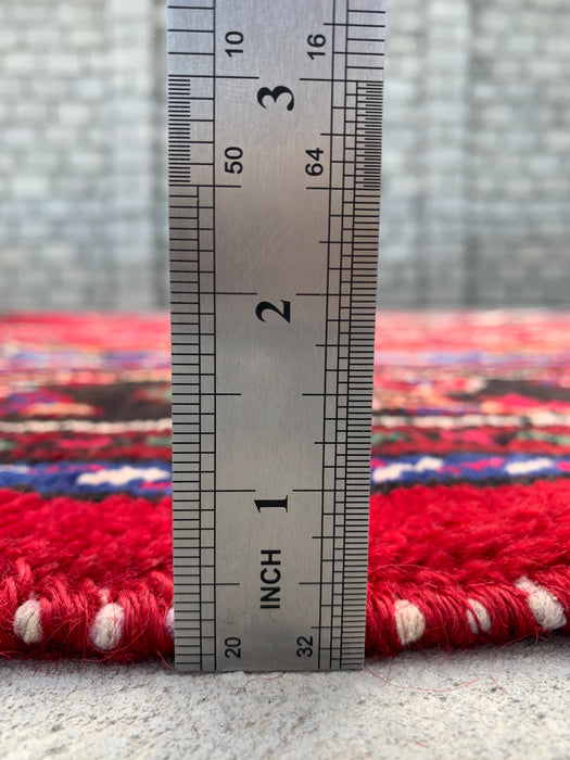 Handgemaakt Perzisch wollen vloerkleed 213x305 cm - Rood, blauw & ivoorkleurig Perzisch stijl kleed met bloemenmedaillon - Exacte afmeting 299 cm x 203 cm - KBHM-812