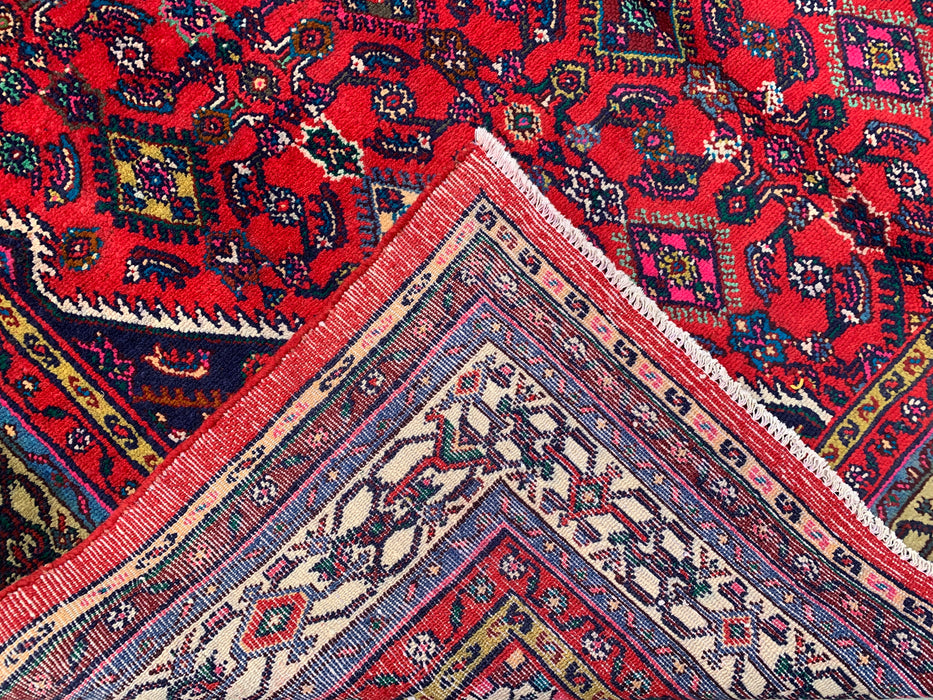 10'6" x 7'2" Handgeknoopt Perzisch wollen tapijt – Rood, ivoor & marineblauw tribaal medaillonontwerp – KBHM-813