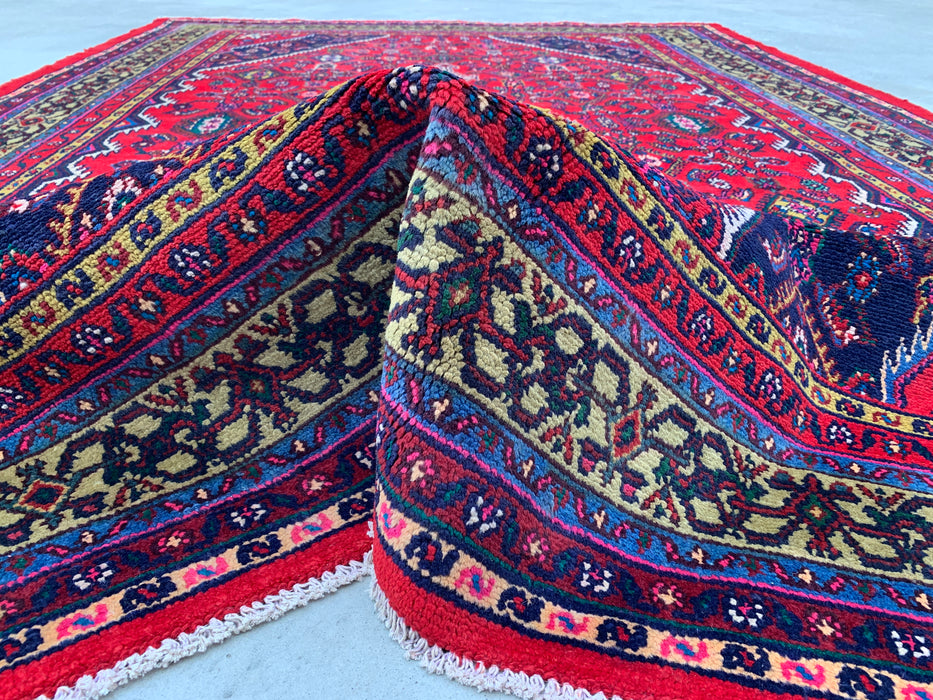 10'6" x 7'2" Handgeknoopt Perzisch wollen tapijt – Rood, ivoor & marineblauw tribaal medaillonontwerp – KBHM-813