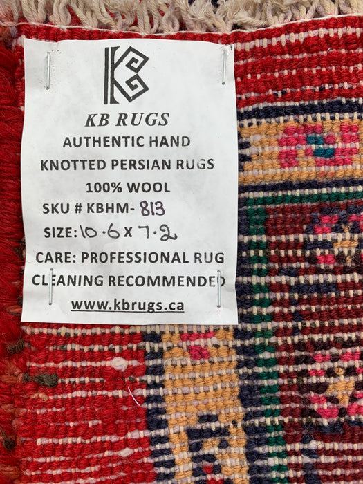 10'6" x 7'2" Handgeknoopt Perzisch wollen tapijt – Rood, ivoor & marineblauw tribaal medaillonontwerp – KBHM-813