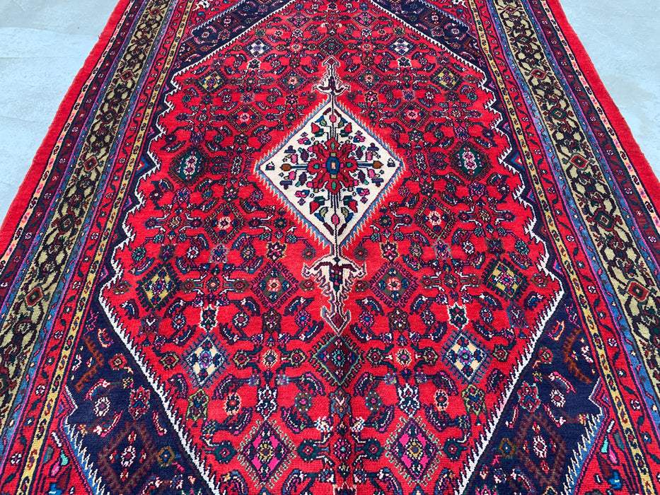10'6" x 7'2" Handgeknoopt Perzisch wollen tapijt – Rood, ivoor & marineblauw tribaal medaillonontwerp – KBHM-813