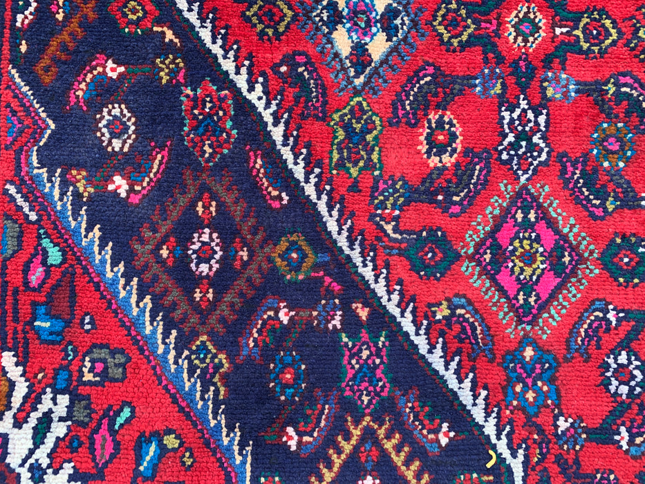 10'6" x 7'2" Handgeknoopt Perzisch wollen tapijt – Rood, ivoor & marineblauw tribaal medaillonontwerp – KBHM-813