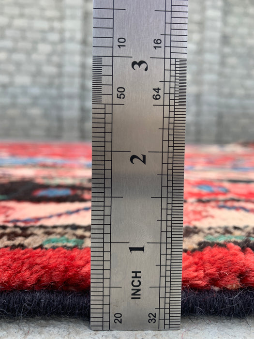Handgemaakt Perzisch wollen vloerkleed 7x10 - Rood, blauw & ivoorkleurig Perzisch tapijt met bloemenmedaillon - Exacte afmeting 9'8" x 6'10" - KBHM-814