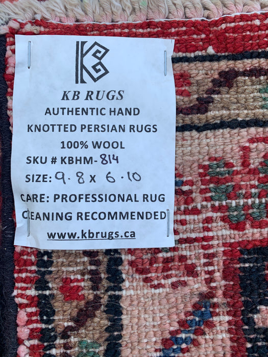 Handgemaakt Perzisch wollen vloerkleed 7x10 - Rood, blauw & ivoorkleurig Perzisch tapijt met bloemenmedaillon - Exacte afmeting 9'8" x 6'10" - KBHM-814