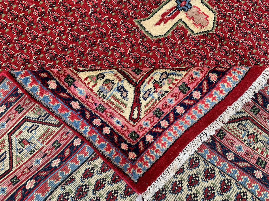 11'1" x 7'10" handgeknoopt Perzisch wollen tapijt – Rood & Ivoor geometrisch medaillon vloerkleed – KBHM-815