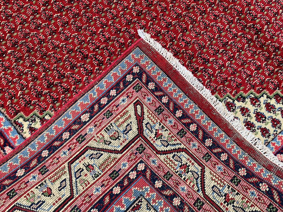 11'1" x 7'10" handgeknoopt Perzisch wollen tapijt – Rood & Ivoor geometrisch medaillon vloerkleed – KBHM-815
