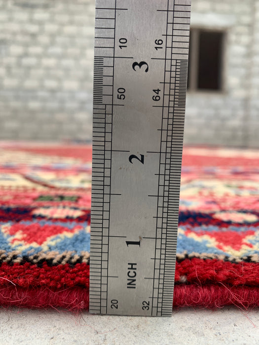 11'1" x 7'10" handgeknoopt Perzisch wollen tapijt – Rood & Ivoor geometrisch medaillon vloerkleed – KBHM-815