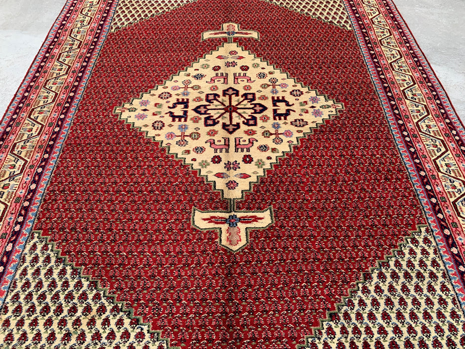 11'1" x 7'10" handgeknoopt Perzisch wollen tapijt – Rood & Ivoor geometrisch medaillon vloerkleed – KBHM-815