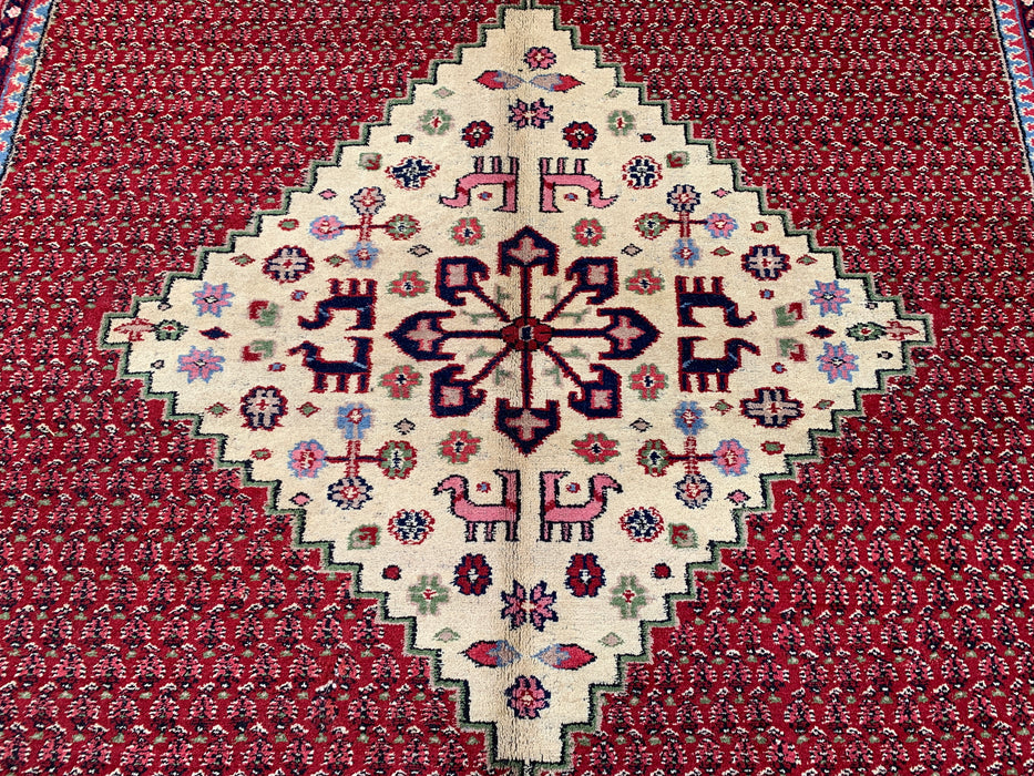11'1" x 7'10" handgeknoopt Perzisch wollen tapijt – Rood & Ivoor geometrisch medaillon vloerkleed – KBHM-815
