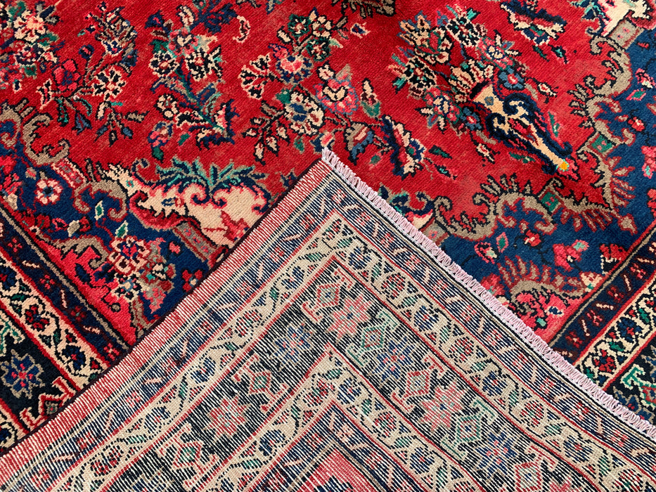 9'6" x 7'0" Hand-Knotted Persian Wool Rug – Red, Blue & Ivory Floral Medallion Design – KBHM-816