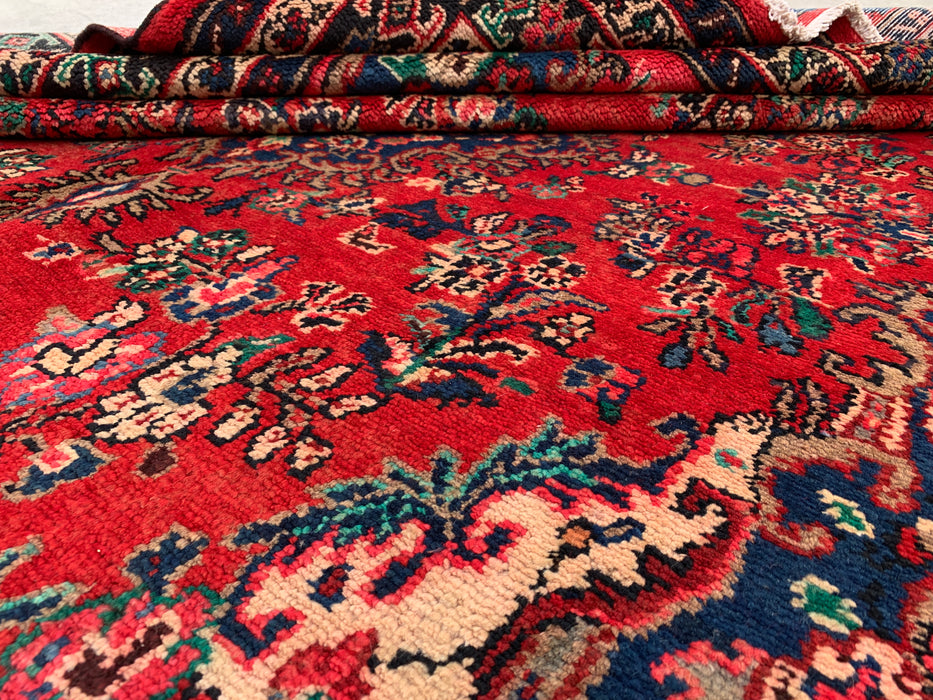 9'6" x 7'0" Hand-Knotted Persian Wool Rug – Red, Blue & Ivory Floral Medallion Design – KBHM-816