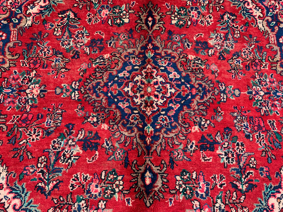 9'6" x 7'0" Hand-Knotted Persian Wool Rug – Red, Blue & Ivory Floral Medallion Design – KBHM-816