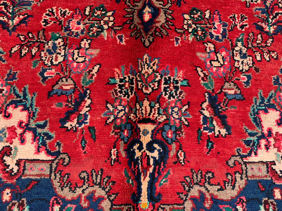 9'6" x 7'0" Hand-Knotted Persian Wool Rug – Red, Blue & Ivory Floral Medallion Design – KBHM-816