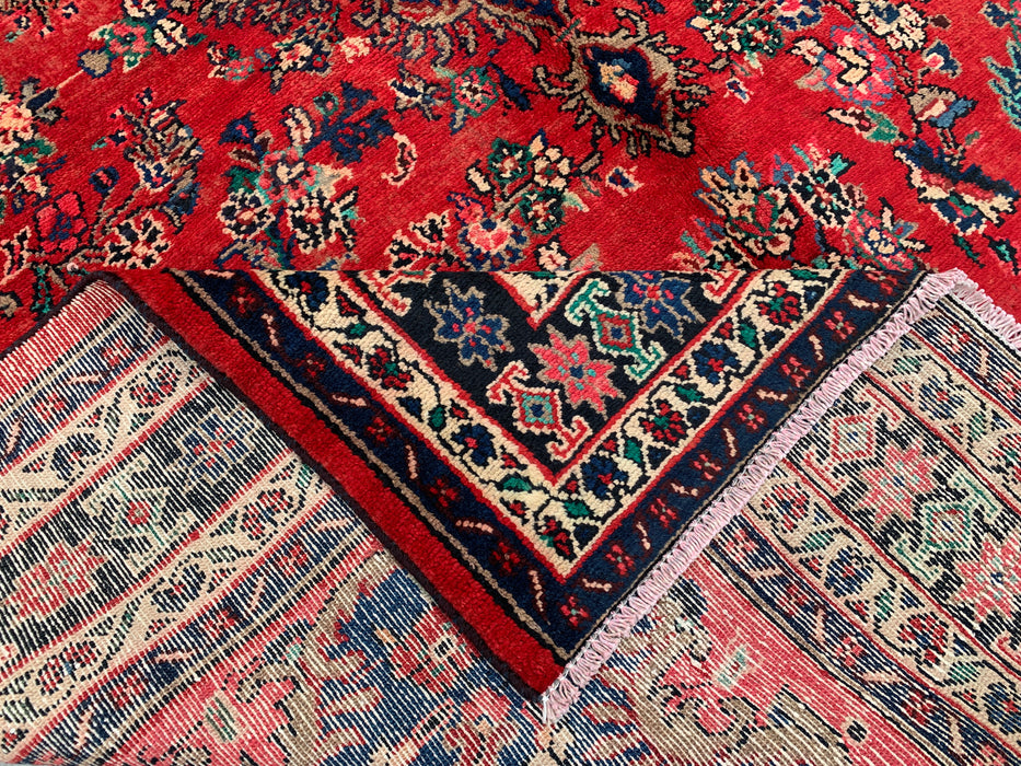 9'6" x 7'0" Hand-Knotted Persian Wool Rug – Red, Blue & Ivory Floral Medallion Design – KBHM-816