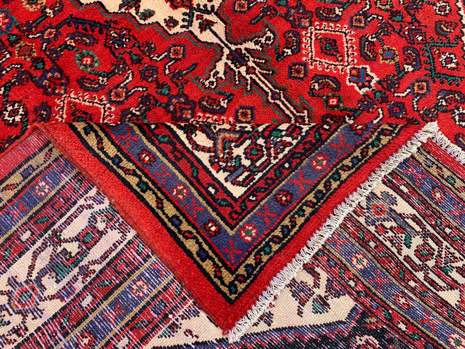 Handgemaakt Perzisch wollen vloerkleed 210x300 - Rood, ivoor & marineblauw tribaal medaillon Perzisch stijl kleed - Exacte afmeting 299 cm x 211 cm - KBHM-817
