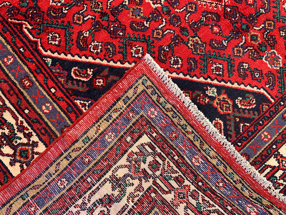 Handgemaakt Perzisch wollen vloerkleed 210x300 - Rood, ivoor & marineblauw tribaal medaillon Perzisch stijl kleed - Exacte afmeting 299 cm x 211 cm - KBHM-817