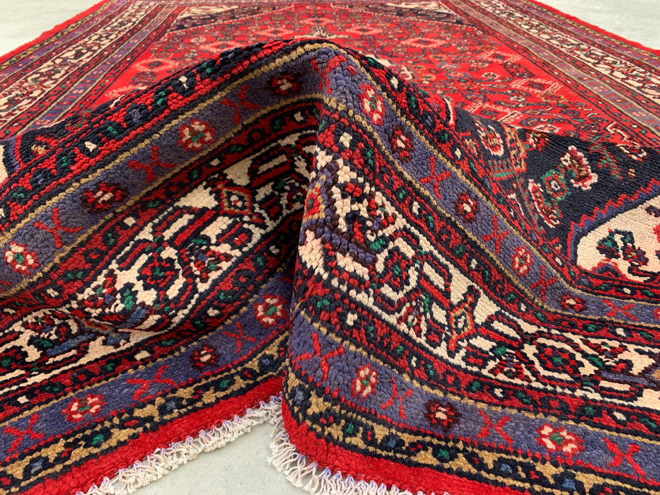 Handgemaakt Perzisch wollen vloerkleed 210x300 - Rood, ivoor & marineblauw tribaal medaillon Perzisch stijl kleed - Exacte afmeting 299 cm x 211 cm - KBHM-817