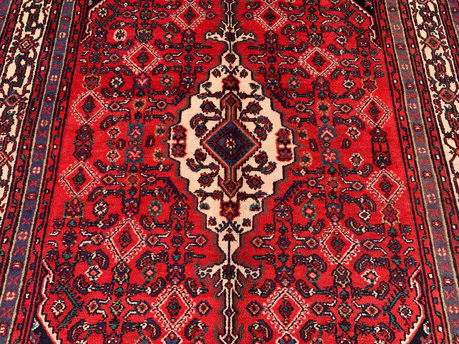 Handgemaakt Perzisch wollen vloerkleed 210x300 - Rood, ivoor & marineblauw tribaal medaillon Perzisch stijl kleed - Exacte afmeting 299 cm x 211 cm - KBHM-817