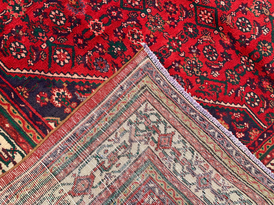 Handgeweven Perzisch wollen vloerkleed 7x10 - Rood, ivoor & marineblauw tribaal medaillon Perzische stijl vloerkleed - Exacte afmeting 9'8" x 6'10" - KBHM-818