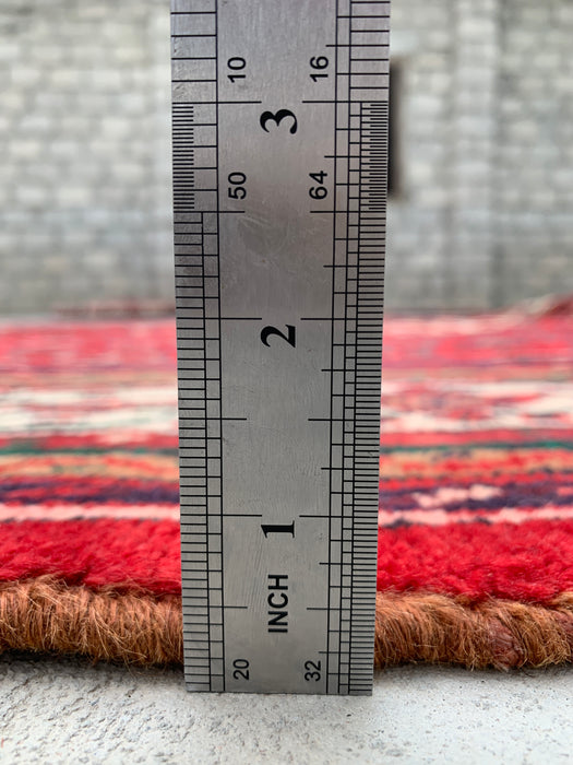 Handgeweven Perzisch wollen vloerkleed 7x10 - Rood, ivoor & marineblauw tribaal medaillon Perzische stijl vloerkleed - Exacte afmeting 9'8" x 6'10" - KBHM-818