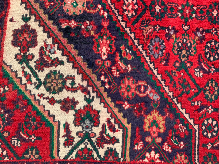 Handgeweven Perzisch wollen vloerkleed 7x10 - Rood, ivoor & marineblauw tribaal medaillon Perzische stijl vloerkleed - Exacte afmeting 9'8" x 6'10" - KBHM-818