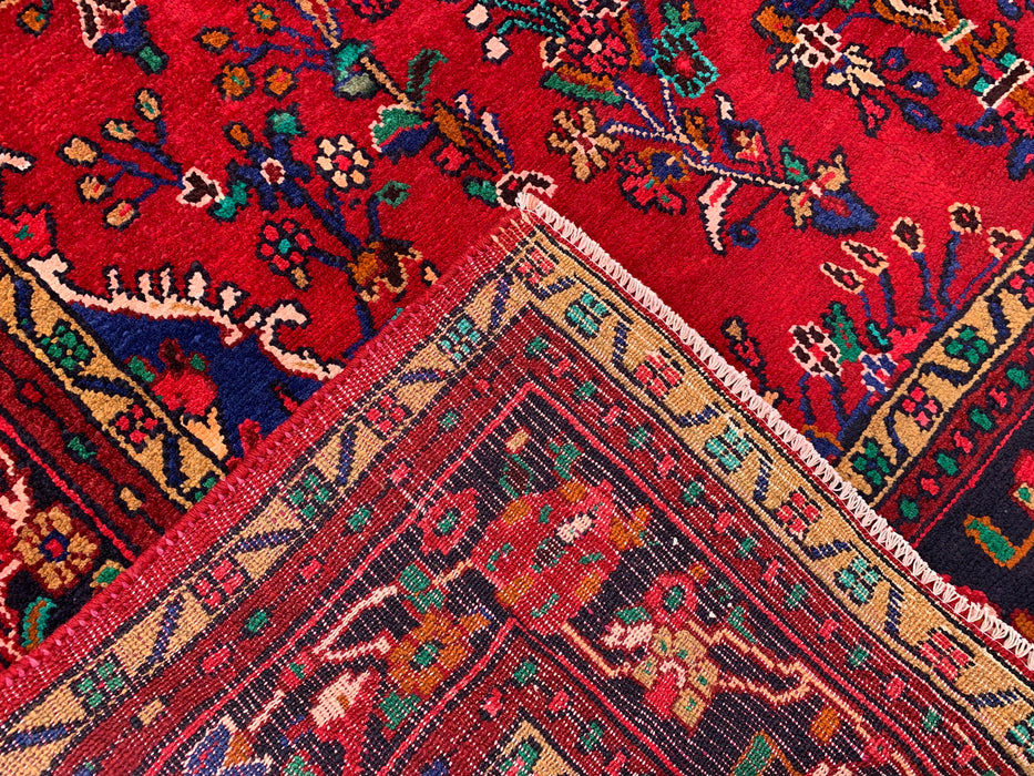9'8" x 7'2" Handgeknoopt Perzisch wollen tapijt – Rood, blauw & ivoorkleurig bloemenmedaillonontwerp – KBHM-819