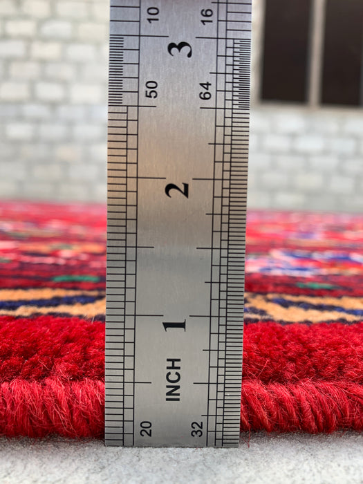 9'8" x 7'2" Handgeknoopt Perzisch wollen tapijt – Rood, blauw & ivoorkleurig bloemenmedaillonontwerp – KBHM-819