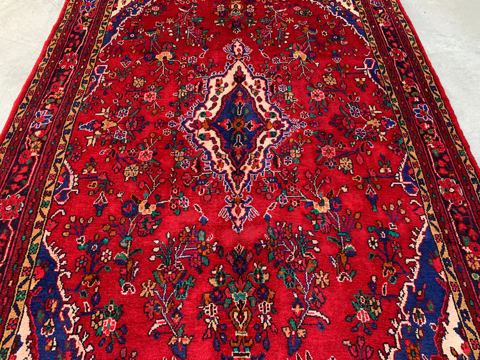 9'8" x 7'2" Handgeknoopt Perzisch wollen tapijt – Rood, blauw & ivoorkleurig bloemenmedaillonontwerp – KBHM-819
