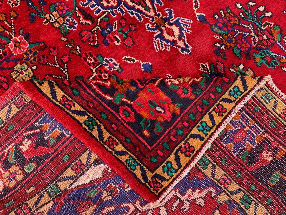 9'8" x 7'2" Handgeknoopt Perzisch wollen tapijt – Rood, blauw & ivoorkleurig bloemenmedaillonontwerp – KBHM-819